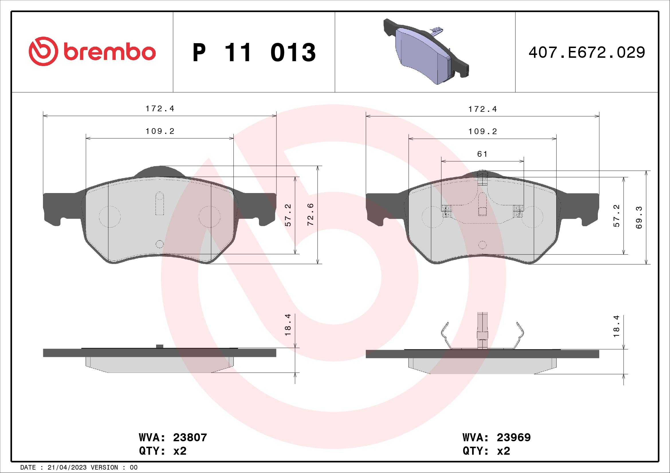 A.B.S. P 11 013 BREMBO Bremsbelagsatz, Scheibenbremse